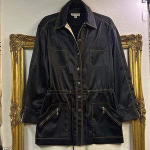 St. John Sport Black Sateen Utility Jacket with Gold Accents • Size M